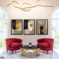 Gold Circle Geometric Abstract Triptych Framed Wall Art Set of 3 displayed in luxury living room