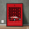 Ferrari F40 Sports Car Typography Framed Poster Print with bold red background and black frame
