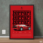 Ferrari F40 Sports Car Typography Framed Poster Print with bold red background and black frame