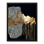 Gold Drip Abstract Framed Canvas Wall Art with gold foil drip effect on dark background