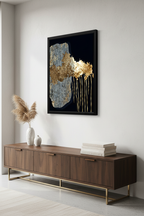 Gold Drip Abstract Framed Canvas Wall Art - Side Angle View